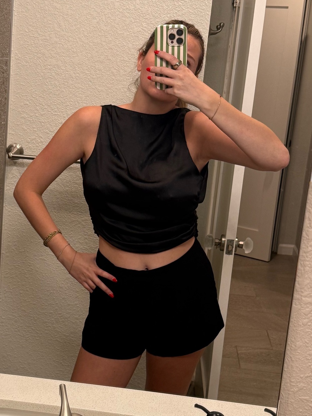 Zara Black Satin Crop Top